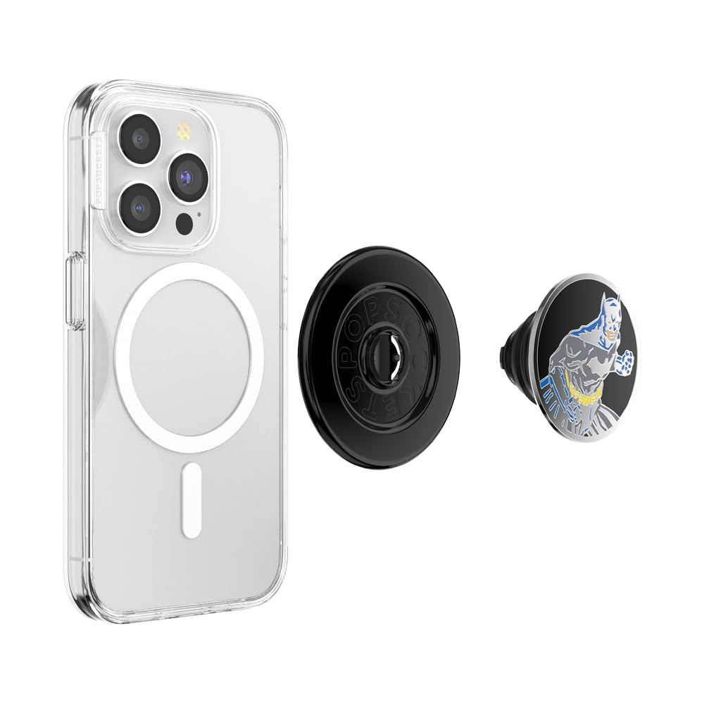 PopSockets runder Telefongriff kompatibel mit MagSafe, Adapterring im Lieferumfang enthalten, Telefonhalter, kabelloses Laden kompatibel, Batman - Emaille In Action