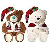 Skylety Christmas Bear Plush Cute Stuffed Animals Soft PP Cotton Plush Toy Wearing Red Check Vest Cloak Christmas Hat for Girlfriend Wife Girl Women, White, Brown (8.7 Inch)