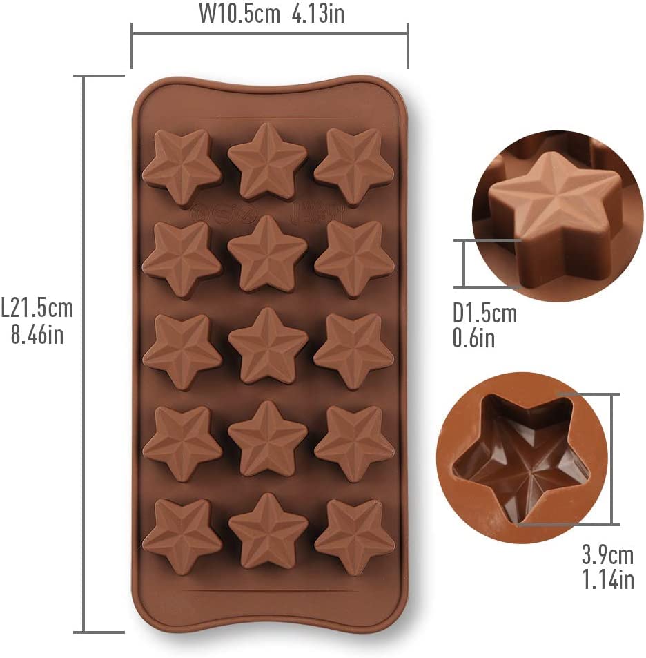 Star Chocolate Silicone Mold 2PCS 15-Cavity Star Shaped Fondant Moulds Non Stick Ice Cube Tray Reusable Candy Jelly Homemade Soap Mold - Image 2
