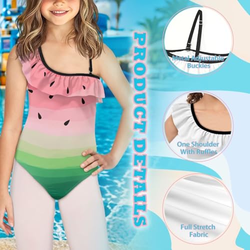 UNICEU One Piece Swimsuit for Girls Ruffle Cute One-Shoulder Swimwear Thin Straps Quick Drying Bathing Suit for Beach4