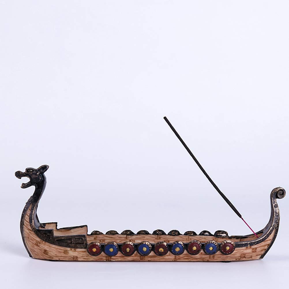 Wiking statki, retro statki ozdoba figurki kolekcjonerskie, model łodzi wikingów z żywicy, może być stosowany jako dekoracja i uchwyt na kadzidełka (24 x 12 x 5 cm)
