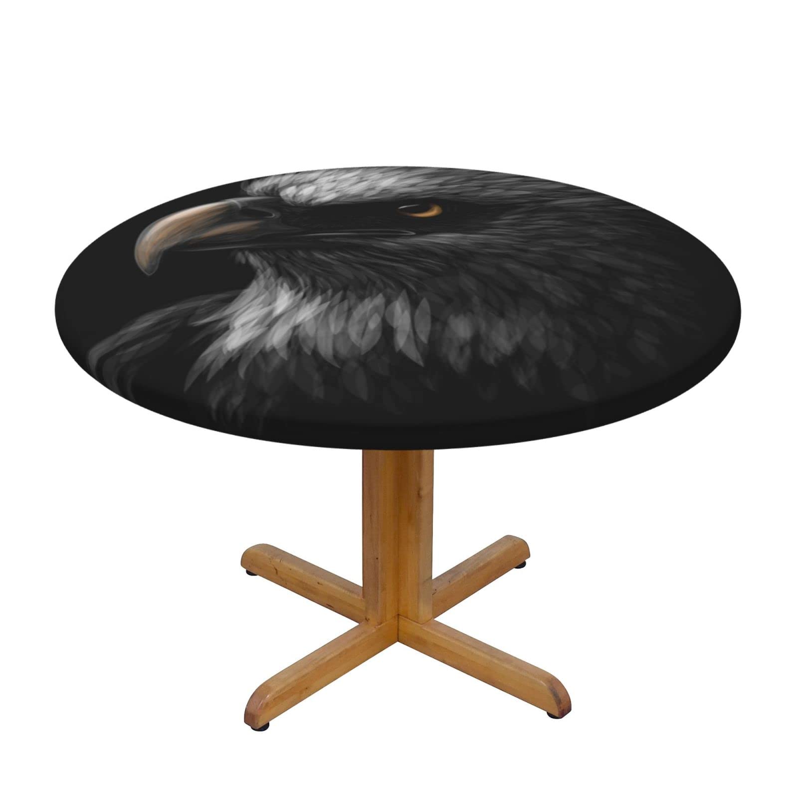 Lsjuee Round Fitted Tablecloth 45-50in Elastic Edged Table Cloth for Kitchen Dining Party Home Decor - Bald Eagle Black
