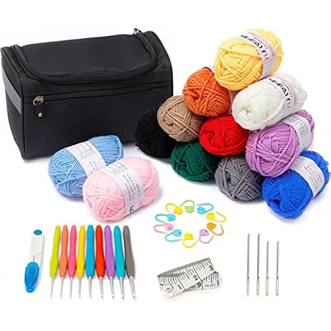 Bakecat Crochet Kits for Beginners Adults, Crochet Starter Kit, Crochet Sets for Adults with Wool and Yarn Storage Bag Cover