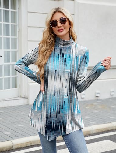 Image of JUSTFASHIONNOW Turtle Neck Shirts for Women Long Sleeve Fall Tunic Tops