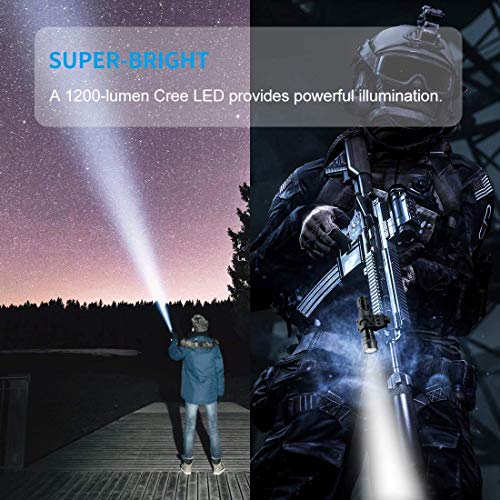 BESTSUN Tactical Flashlight Cree XML2 T6 LED 1200 Lumen 3-18V Single 1 Mode Light with Remote Pressure and 45° Offset Side Picatinny Mount (No Battery)