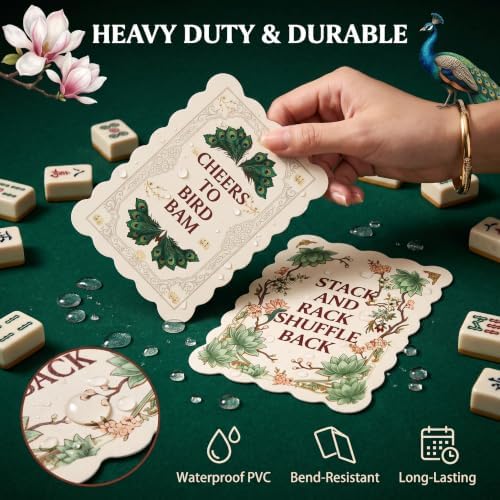 Mahjong Shuffling Cards, 1mm Extra Thick Tile Shuffler Set (4 Pcs), Durable PVC Mahjong Accessories for Easy Pickup & Fast Mixing, 6.7x5.1", Portable Gift for Friends Gathering & Game Night (E-01) - 4
