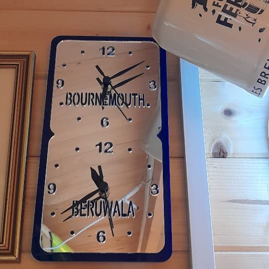 Super Cool Creations Bespoke Named Vertical Two Square Time Zone Clocks (Many Mirror & Gloss Colour Choices) 30cm x 15.5cm (Black Back/White Front)