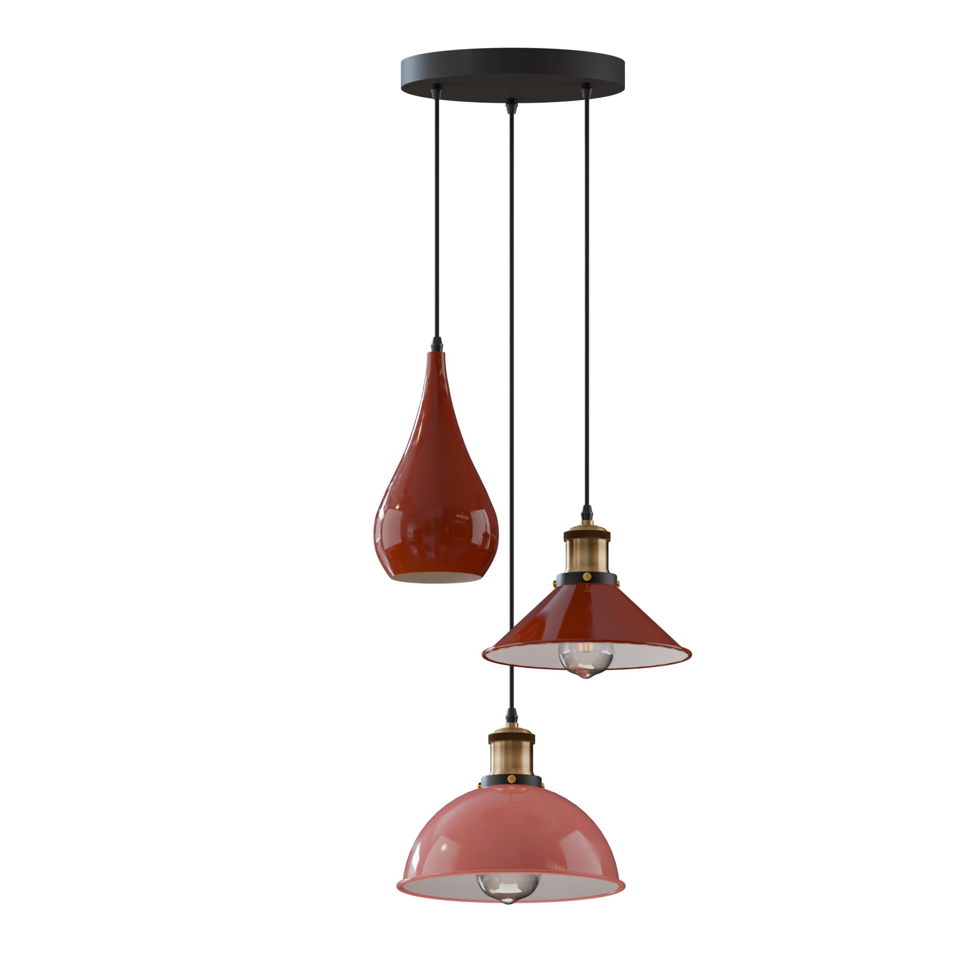 LEDSone Retro Industrial Pendant Lights with Metal Shade, E27 Holder Kitchen Light Fixture 3 Style Lampshade Mount Ceiling Hanging Lamps for Dinning Room