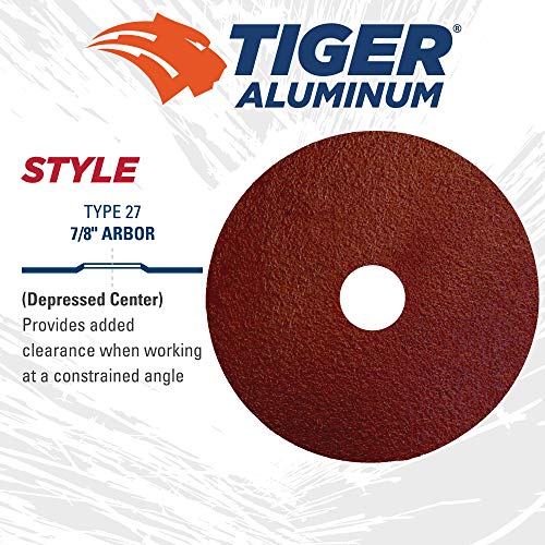 Image of Weiler 60404 Tiger Aluminum Resin Fiber Sanding & Grinding Disc, 4-1 /2 inch Diameter, 80 Grit, 7 /8 inch Arbor Hole (Pack of 25)