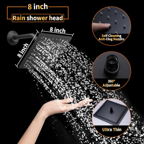 Sistema de ducha dual AYIVG en negro mate con 4 funciones, cabezal de lluvia y cascada de 16 x 24 pulgadas, cabezal de pared de 8 pulgadas con ducha manual y válvula digital miniatura 5