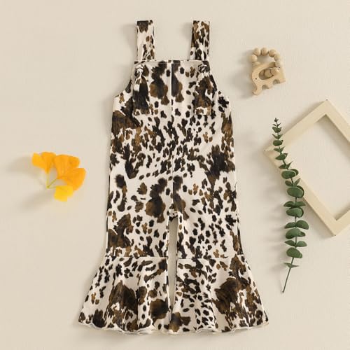 Toddler Baby Girl Cowgirl Outfit Cow Print Overalls Bell Bottom Jumpsuit Suspender Romper Pants Western Clothes2