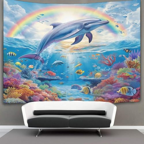 Tissu mural dauphins effet 3D pour transformer votre chambre en ocean