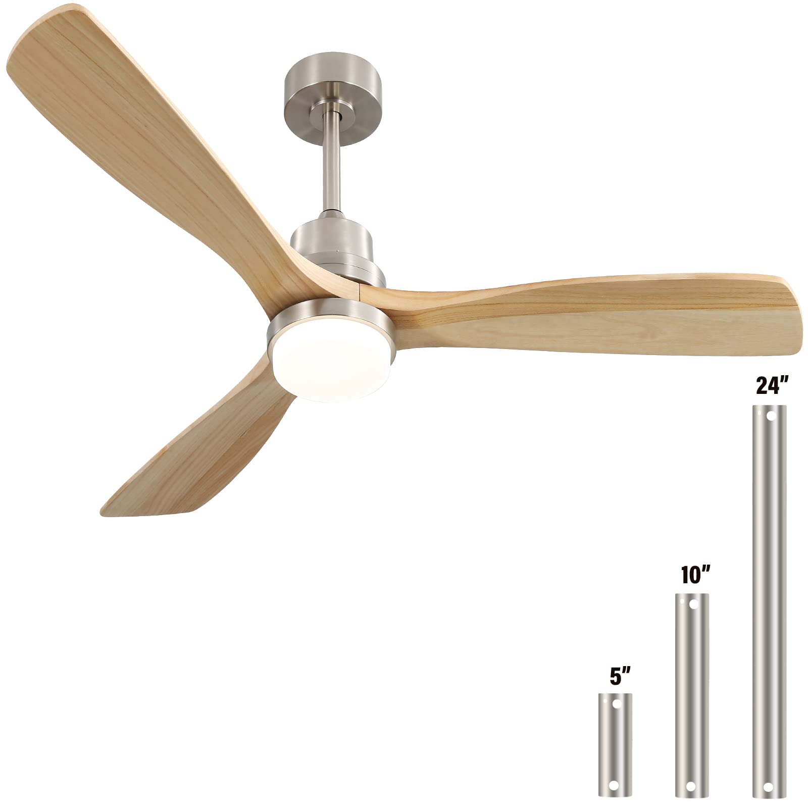 Sofucor 52" Ceiling Fan with Lights and Remote Control, Indoor Outdoor Modern Wood Ceiling Fan for Farmhouse Bedroom Living Room Pation Porch, with