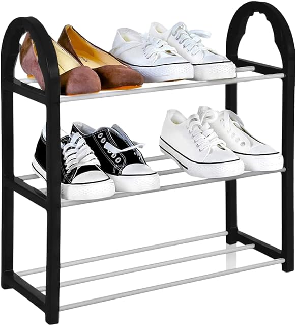 Knight 3-Tier Shoe Storage Organiser Strong and Durable, Quick Assembly Shoes Storage No Tools Required Metal Shoe Organiser | Hallway Shoe Rack