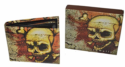 Lb Leatherboss Leatherboss Printed Skull Theme Bifold Credit Card Cash Holder Wallet With Gift Box For Men thumb #4