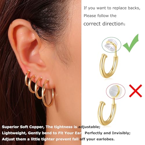 PLOMFOV Clip On Hoop Earrings for Women Non Pierced Earrings Clip On Gold Hoops Fake Earrings Clips for Non-Pierced Ears 10-20MM4