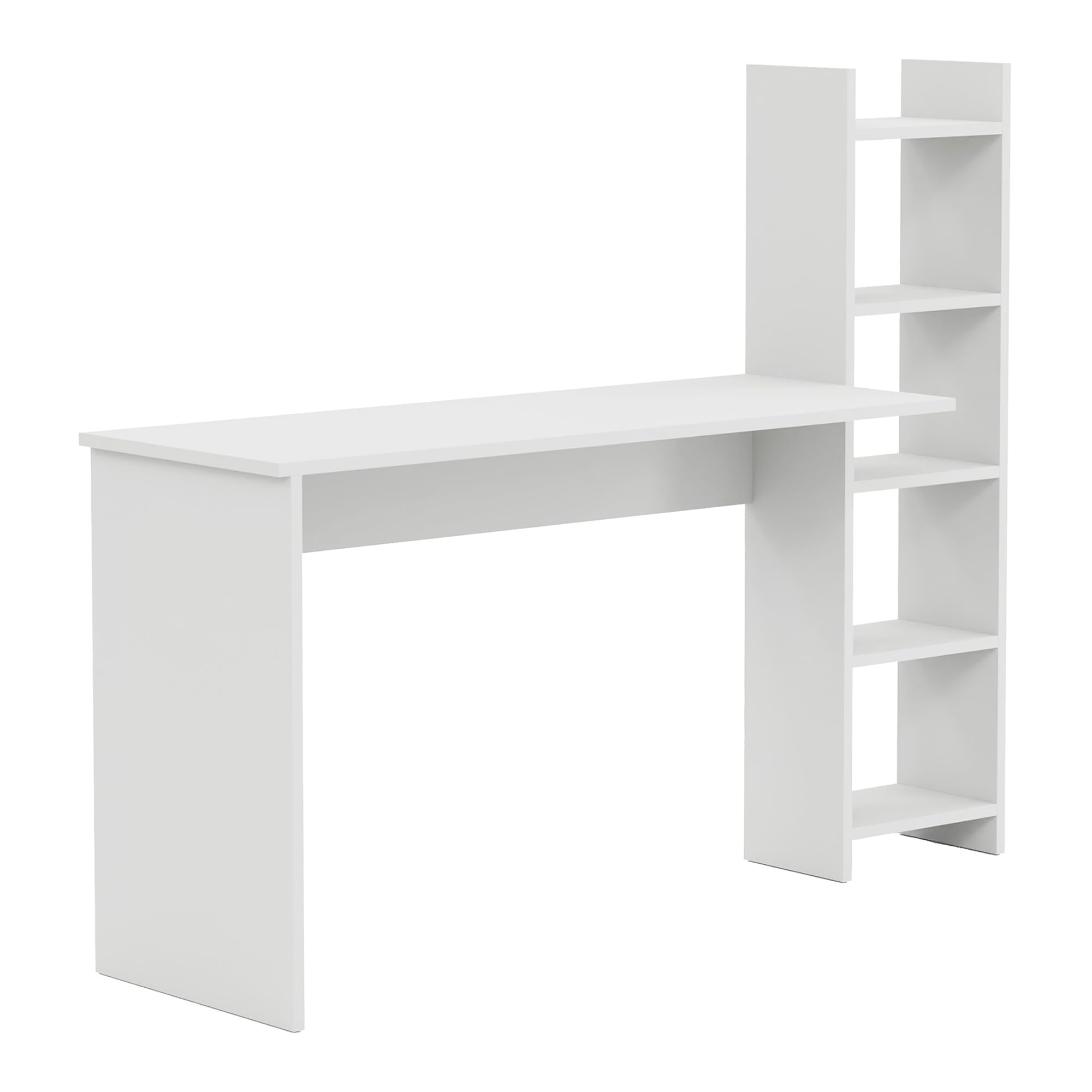 [en.casa] Scrivania con Scaffale Integrato Tavolo da Ufficio Studio con Piano 120 x 45 cm e Ripiani Laterali Postazione PC Lavoro con Scomparti Aperti per Archiviazione - Bianco