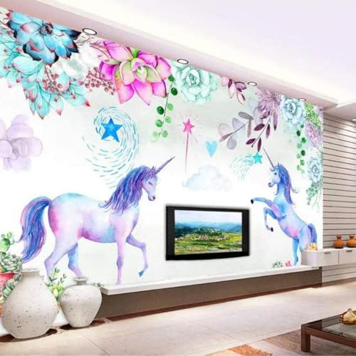 Vinilos Dormitorio y Salón con diseño de unicornios y flores 3D 3