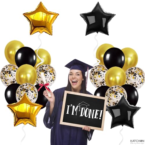 Image of KatchOn, 2026 Graduation Balloons Set - Pack of 31 | Black and Gold Star Balloons, Latex Balloons for Grad Party Decorations | Black and Gold Graduation Decorations 2026 For Class of 2026 Decorations