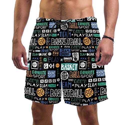 Short de plage de sport avec motif rétro de basket-ball pour hommes actifs