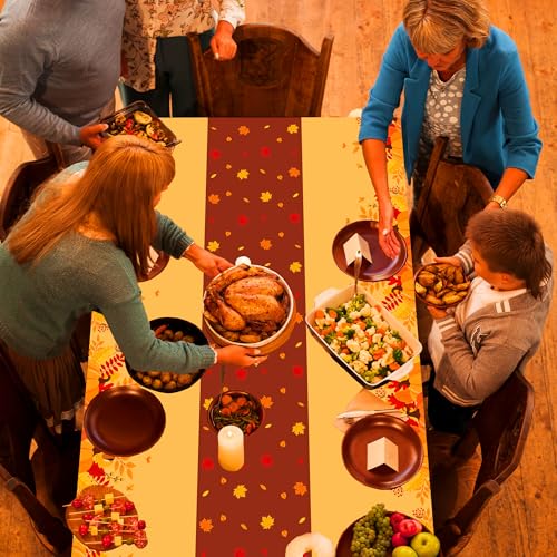 OHOME Thanksgiving Decorations - Plastic Fall Tablecloth for Thanksgiving Friendsgiving | Autumn Table Decor Leaves Floral Table Covers for Outdoor Indoor Party Favors Backdrop,52''x87'',2 Pack - image 8