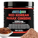 Purity’s Best RED Korean PANAX Ginseng Powder + 4X + 10x + 20x Extract, 8,500mg Eq. Per Serving, 5% Ginsenosides!, High Potency Ginsenosides for Energy, Concentration & Immune Support, 120 Capsules