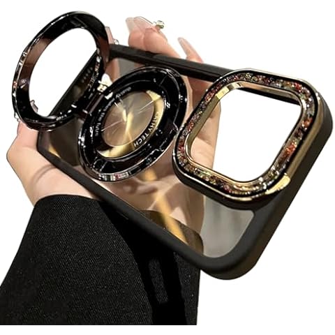 Yesunktt for iPhone 15 Plus Colorful Glass Beads,Bling Magnetic Holder Transparent Phone Case,Suitable for Magsafe,Light Luxury and Simplicity,Black Cover