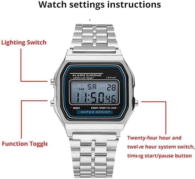 Image of Premium Digital Square Dial Unisex Wrist Watch for Men & Women | Vintage 4-Color Display | WR70ist Sports, Casual & Fashion Watch(Silver)