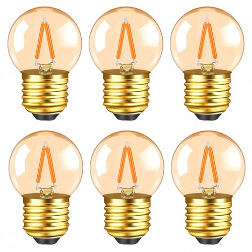 Caldarax 6 Stück E27 LED Warmweiss 1W Edison Vintage Bernstein Leuchtmittel Ersetzt 10W Glühlampe, 220V Warmweiß 2200K Kleine Globe G40 E27 Filament Dekorative Glühbirne, Nicht Dimmbar