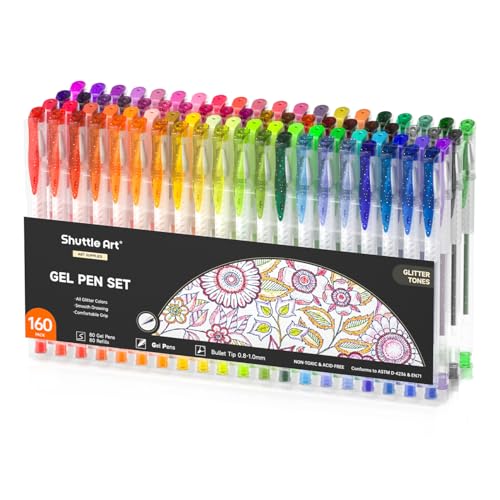 Shuttle Art 160 Pack Glitter Gel Pens, 80 Colors Glitter Gel Pens Set with 80 Refills for Adults Coloring Books Drawing Crafts Scrapbooking Journaling