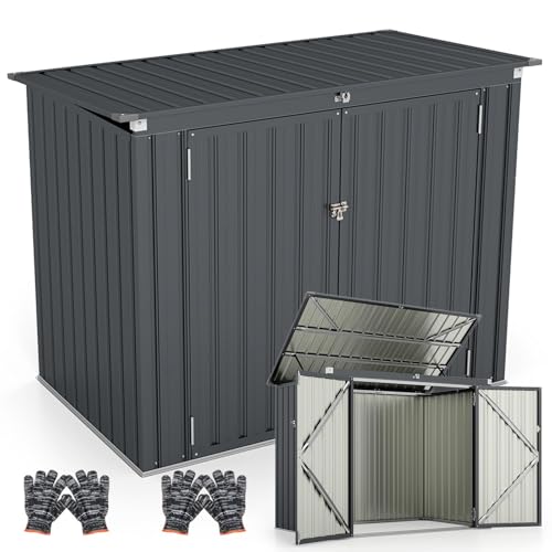 RELAX4LIFE Abri de Jardin Métal Extérieur avec 2 Grandes Portes et Couvercle Relevable à 40°, Remise de Stockage à Outils en Acier Galvanisé pour Poubelles Vélos...