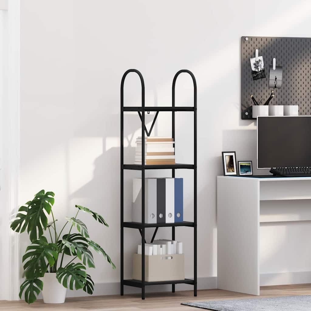 Libreria a 4 ripiani, 40 x 30 x 146 cm, in legno con telaio in acciaio nero, per soggiorno e ufficio, per riporre oggetti e ordine