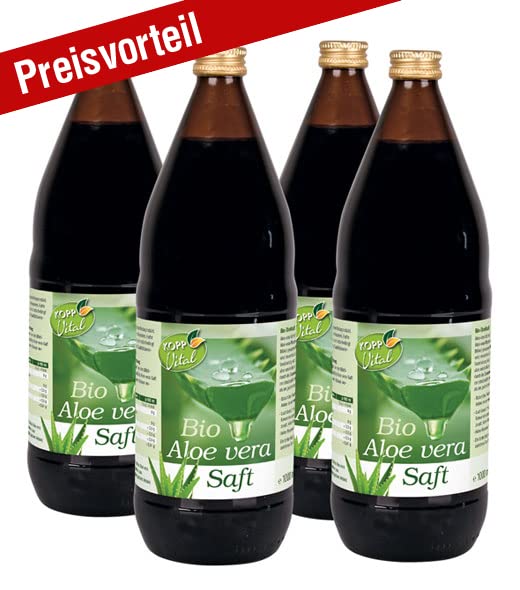 KOPP Vital® Bio-Aloe-Vera-Saft | Karton mit 4 x 1 Liter | 100% Direktsaft | Bio-Qualität | Naturtrüber Frischpflanzensaft | Hohe Aloverose-Gehalt