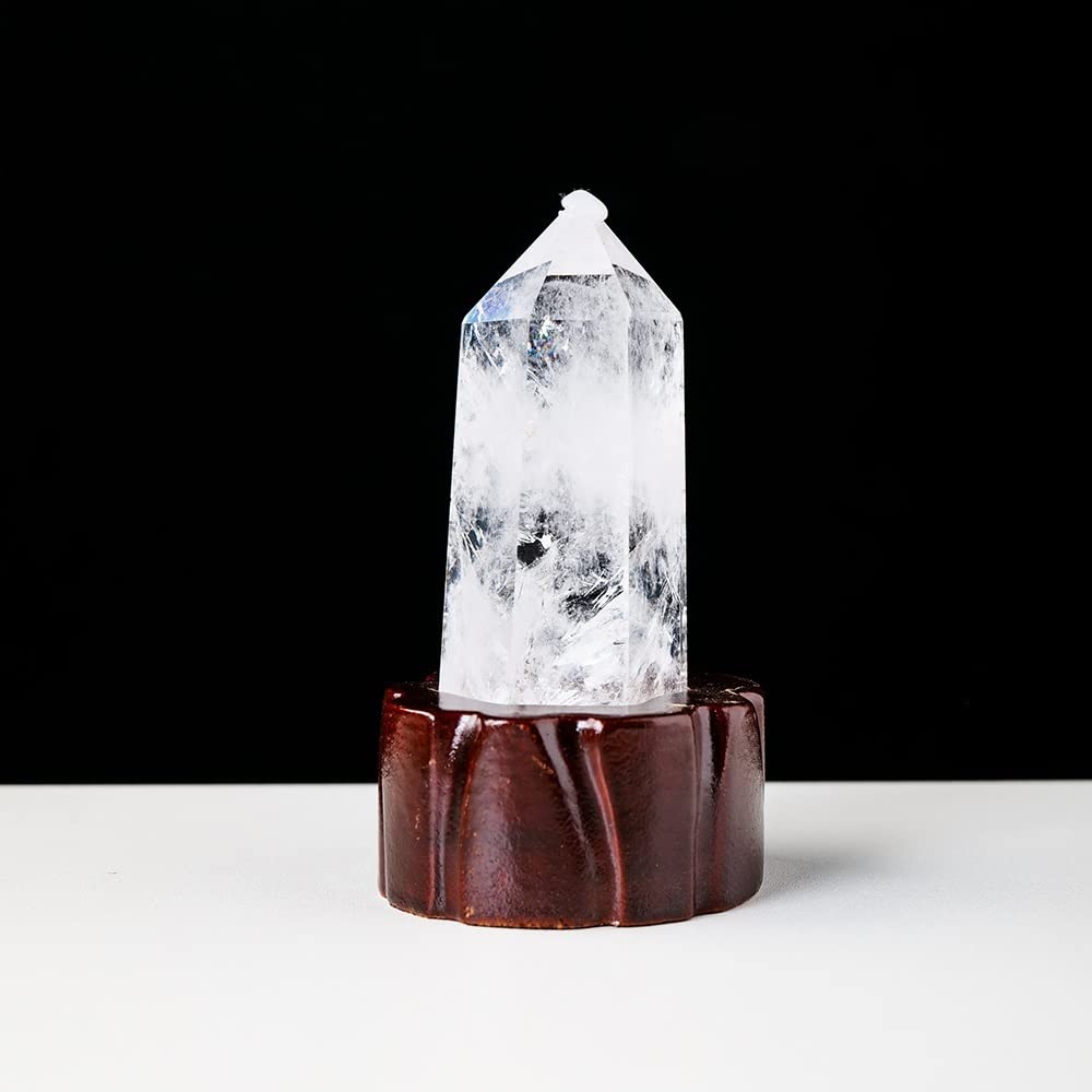 Columna de Cristal de Punto de Cuarzo Transparente con Base de Madera Torre de Cristal Decoración de Piedra for el hogar decoración de la habitación