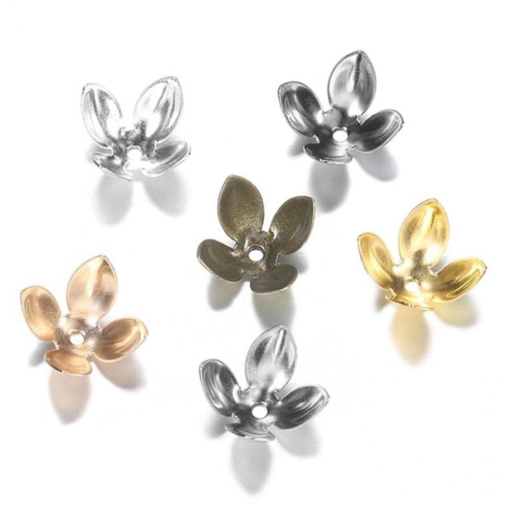 Pinicecore Multicolor 50Pc 15 * 8Mm Gold Plated Metal Flower Bead Caps Findings Four Leaves Bulk End Bead Cap For Jewelry Making Supplies Diy