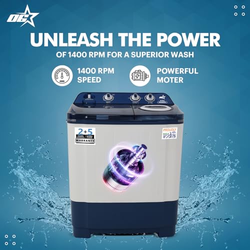Image of OG Star Smart Choice 8.5 Kg Semi-Automatic Top Load Washing Machine | 1400 RPM Powerful Motor | 3D Rollers | Dual Waterfall | Built-in Detergent Box | Heavy Duty Performance