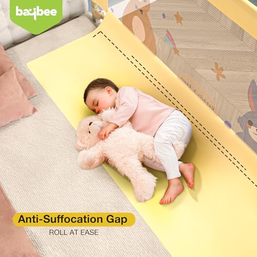 Image of BAYBEE Stainless Steel Baby Bed Rail Guard (150x80cm), Bedrail for Baby Safety with 28 Height Adjustable, Portable Bed Side Protector for Babies Falling | Foldable Single Bed Railing, 1 Side, (Beige)
