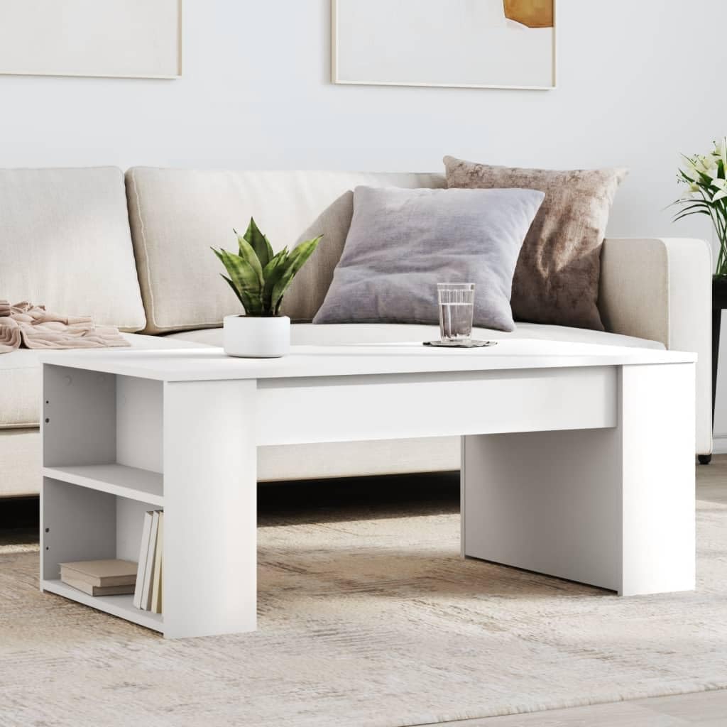 SXZenSpace White Coffee Table 102x55x42 cm Modern Engineered Wood Centre with Spacious Storage Shelf for Living Room, Sleek Sofa Side Accent Occasional Furniture