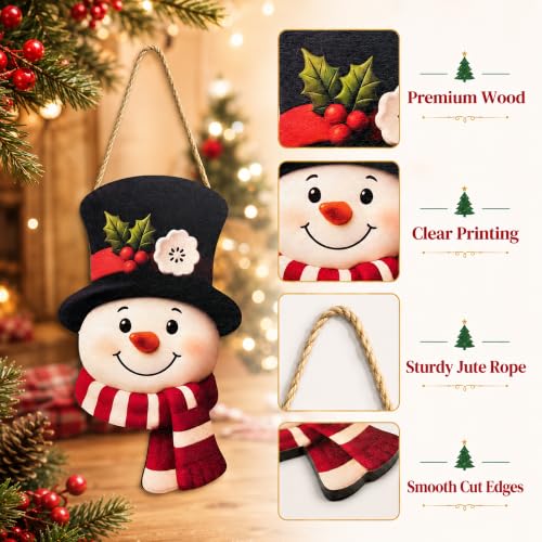 Image of Christmas Decorations - Winter Snowman Wooden Welcome Sign for Front Door