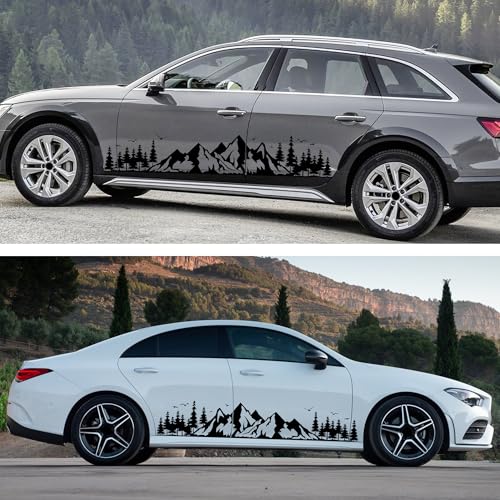 Image of TOMALL 1 Pair Fir Mountain Forest Vinyl Decals for Car Body Door Sides Universal Waterproof Tree Graphic Stickers Decoration for Travel Trailer Camper Vehicles SUV Truck Off-Road (Large-Black)