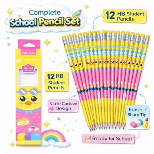Image of KiddieWorld Premium HB Wood Pencils Set for Kids - Pack of 12 Dark Graphite Pencils with Eraser Toppers, Non-Toxic Triangular Grip for Smooth Writing, School Return Gift