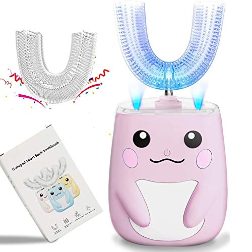 Elektrische Kinderzahnbürste Mit 2 Bürstenköpfen, U-Förmig Schall Wiederaufladbar Autobrush Zahnbürste Für 2-7 Jahre Altes Kindergeschenk,Rosa