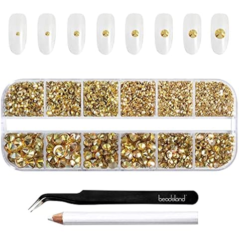 Beadsland Strasssteine für Makeup,8 Größen 2500pcs Kristall flache Rückseite Strasssteine Gesicht Edelsteine für Nägel Handwerk mit Pinzette und Wachsstift,Metall Sonnenlicht Cover
