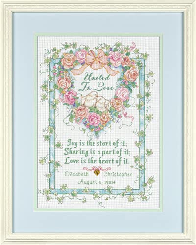 Dimensions Counted Cross Stitch Kit 'United in Love' Personalized Wedding Gift, 18 Count White Aida, 10