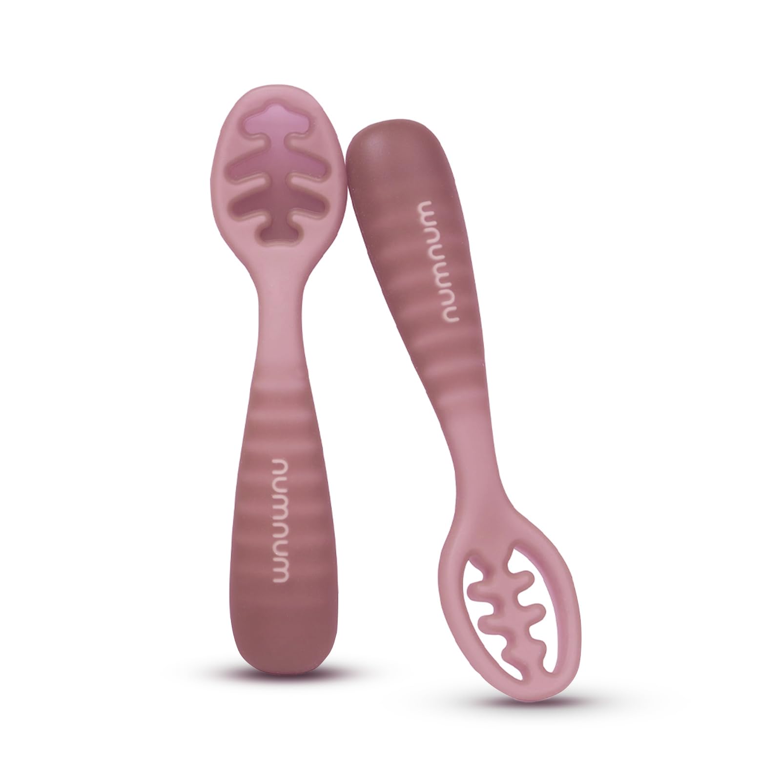 NumNum Baby Spoons Set, Pre-Spoon GOOtensils for Kids Aged 12+ Months - First Stage, Baby Led Weaning (BLW) Spoon - Self Feeding, Silicone Toddler Food Utensils - 1-Pack, 2 Spoons, Mauve