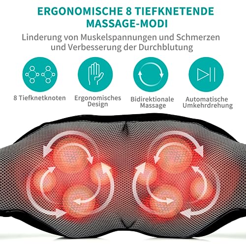Nekteck Shiatsu Hals und Rücken Massager mit beruhigender Hitze, elektrische tiefe Gewebe 3D Kneten Massage Kissen für Schulter, Bein… – Ansicht 2