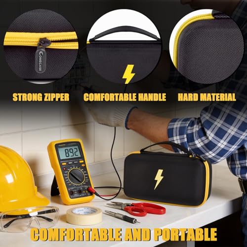 Image of Comecase Hard Multimeter Case for Fluke 87V MAX 87V 88V 179 with Holster | Divider & Zippered Mesh Storage for Test Leads, Probes, Workshop and Field Use, Black with Yellow Pocket, Case Only