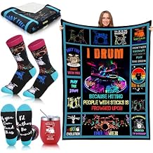 Patelai 3 Pcs End of Year Drum Music Teacher Gifts for Women Include 60'' x 50'' Drum Throw Blanket Drummer Insulated Tumbler with Lid Straw Sock for Graduation Teens Band Gift