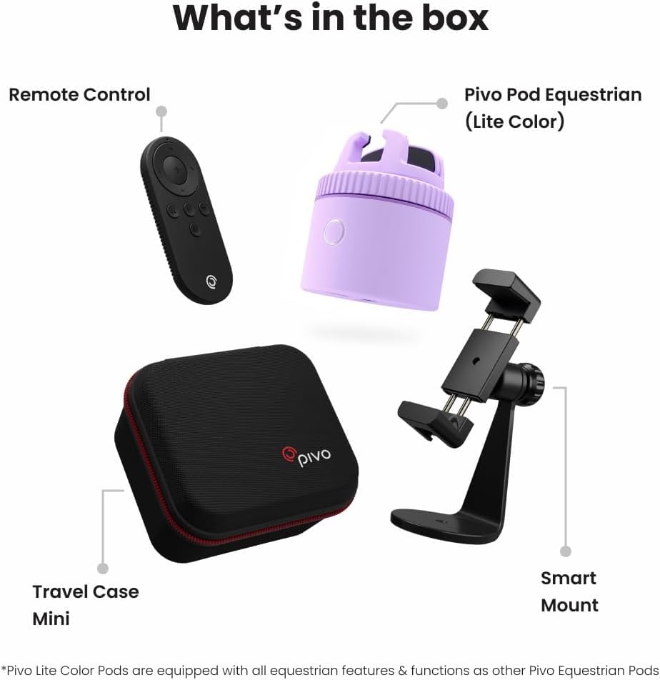 Image of Pivo Equestrian Starter Pack Auto Tracking Phone Holder, Face, Body & Horse Tracker, 360 Rotation, 6 Speed, Stand for Video Recording (Purple)