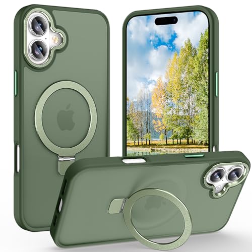 Lufanbis Magnetic for iPhone 17 Case with Ring Stand [10 FT Drop Protection] [Velvety Touch] Slim Translucent Matte Back Shockproof Phone Case for iPhone 17 6.3 Midnight Green